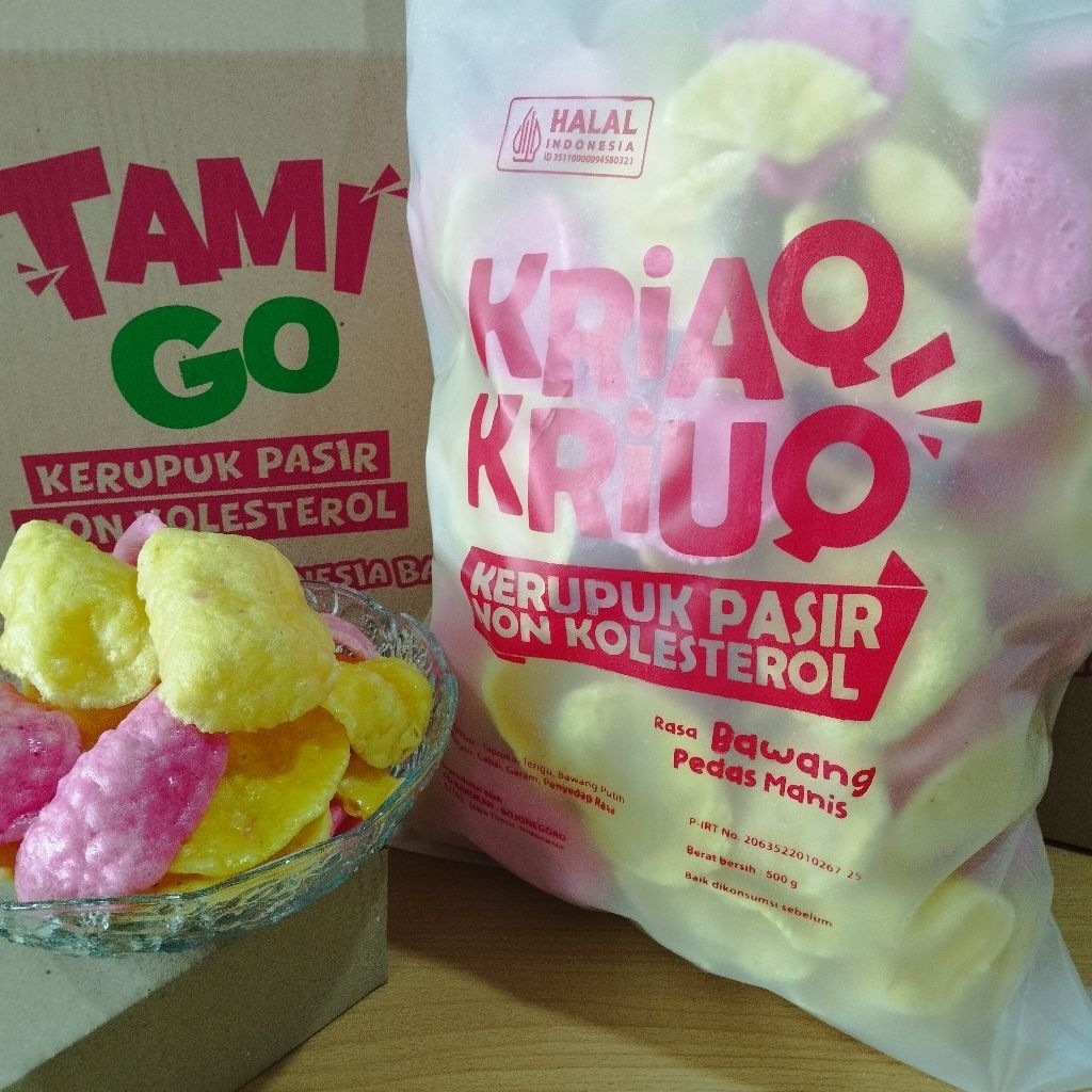 

Kerupuk Pasir Kriaq-Kriuq / Tamigo Non Kolesterol 500gr Rasa Pedas Manis
