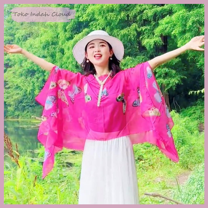Outdoor olahraga Cetak kupu-kupu warna-warni shawl perjalanan cerah kemeja pelindung matahari menari