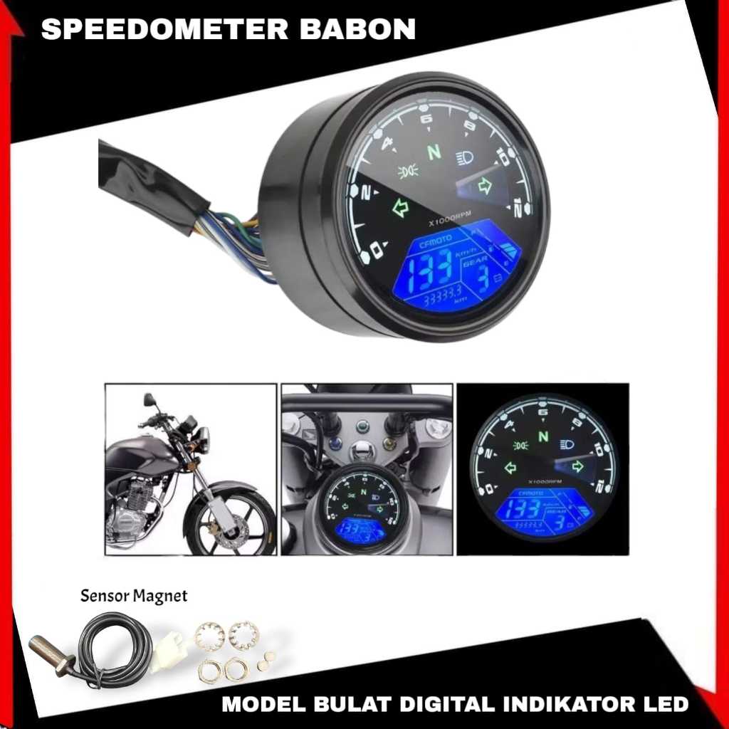 SPEEDOMETER DIGITAL BULAT UNIVERSAL SPEDOMETER DIGITAL BABON PLUS KABEL SENSOR PNP CB GL MEGAPRO VAR