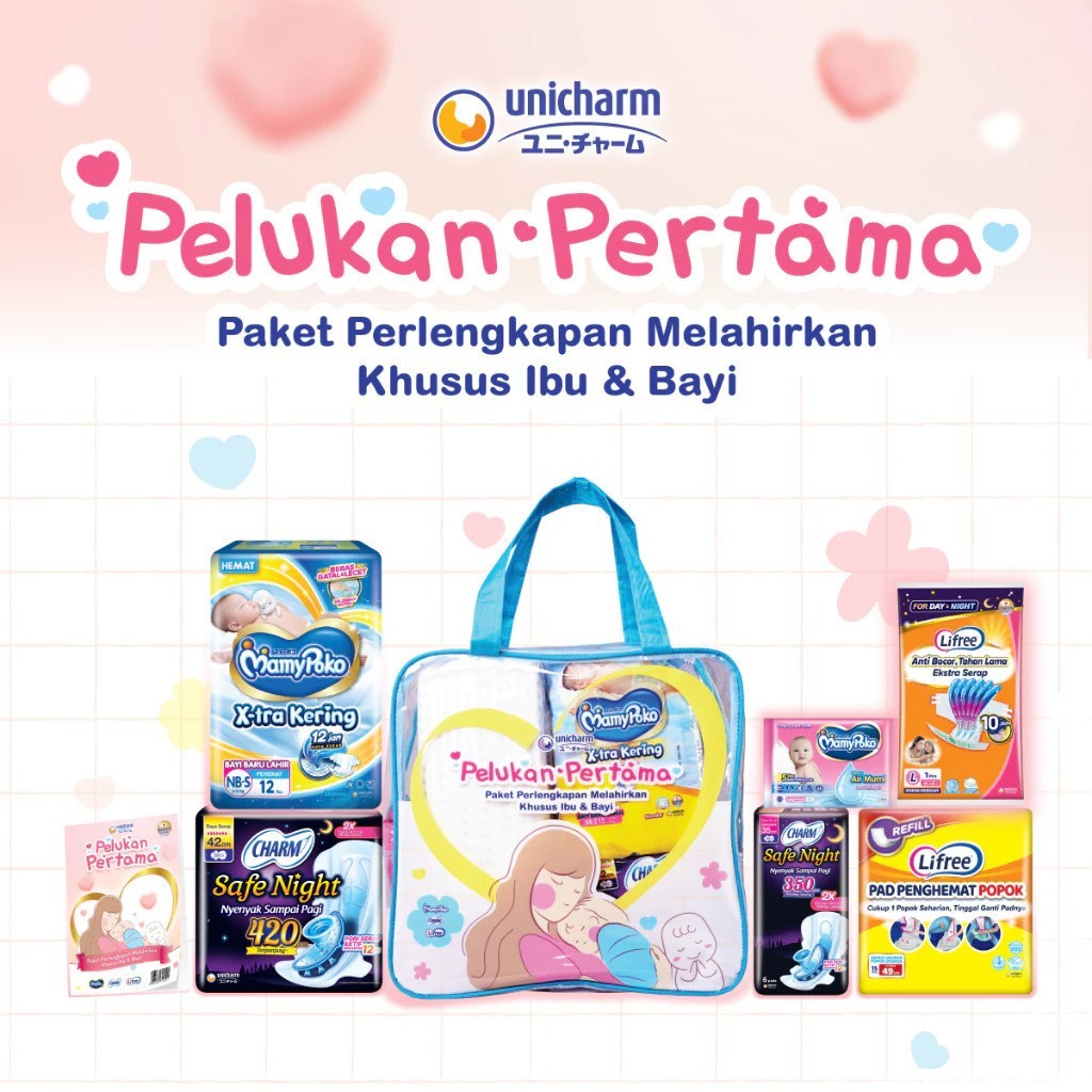 Paket Perlengkapan Melahirkan Pelukan Pertama Unicharm - MamyPoko Charm Lifree - READY MANADO
