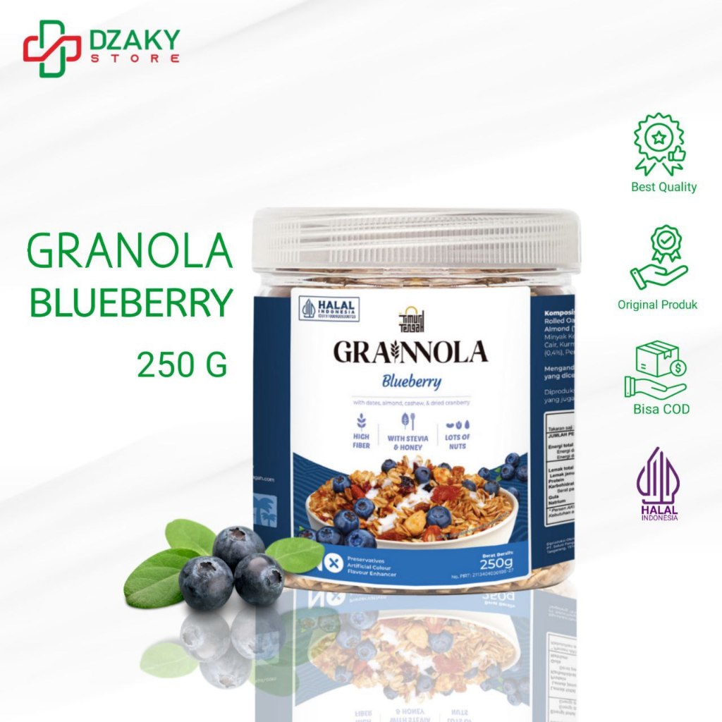 

Grainnola Timur Tengah Blueberry 250 Gram Granola Cemilan Sehat Rendah Kalori Sereal & Snack