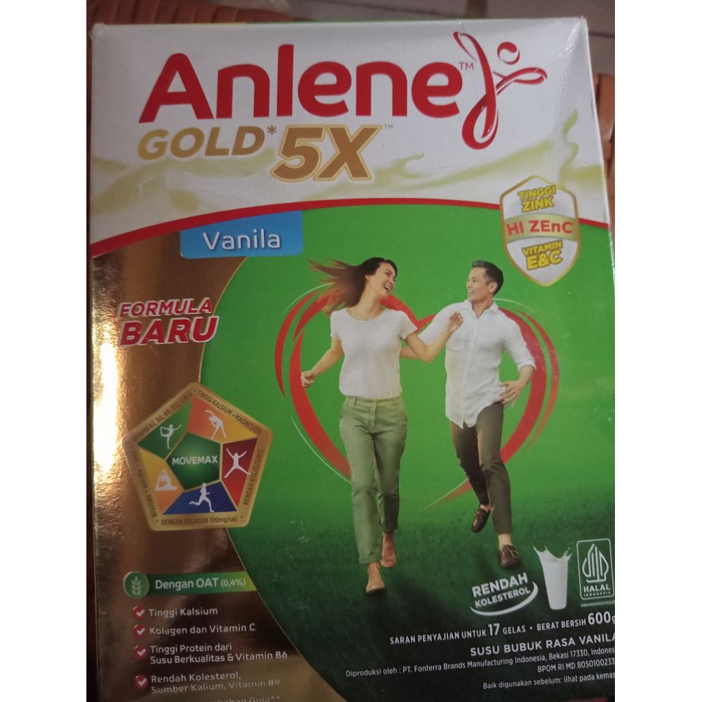 

anlene gold 5x 600g rasa vanilla susu bubuk tinggi kalsium rendah kolesterol