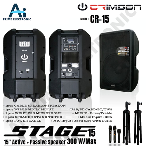 CRIMSON CR-15 CR 15 CR15 STAGE Paket Speaker Aktif Pasif 15 inci Speker Active Passive 300 Watt