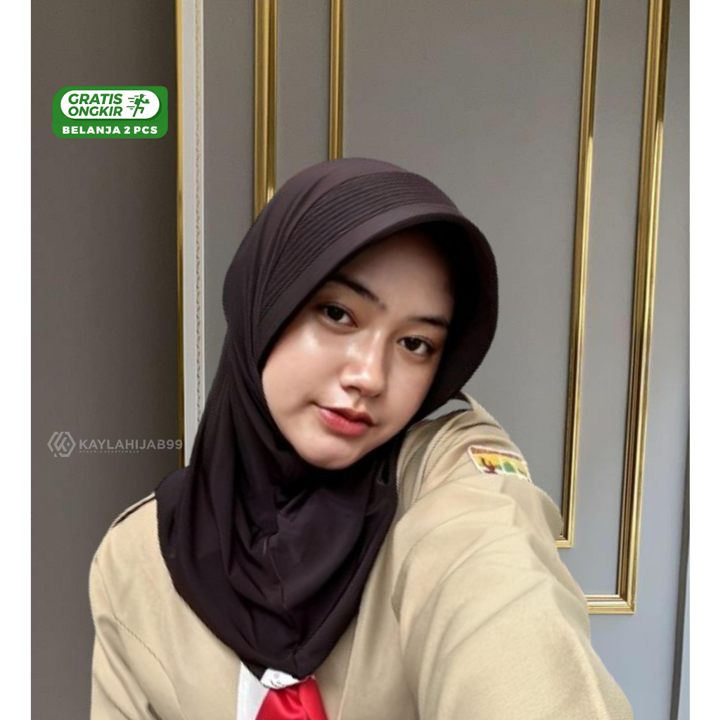 Jilbab Sport Pet Tebal|Hijab Instan Bergo Seport Pet Tebal|Bergo Sekolah Coklat Pramuka Muslim Wanit