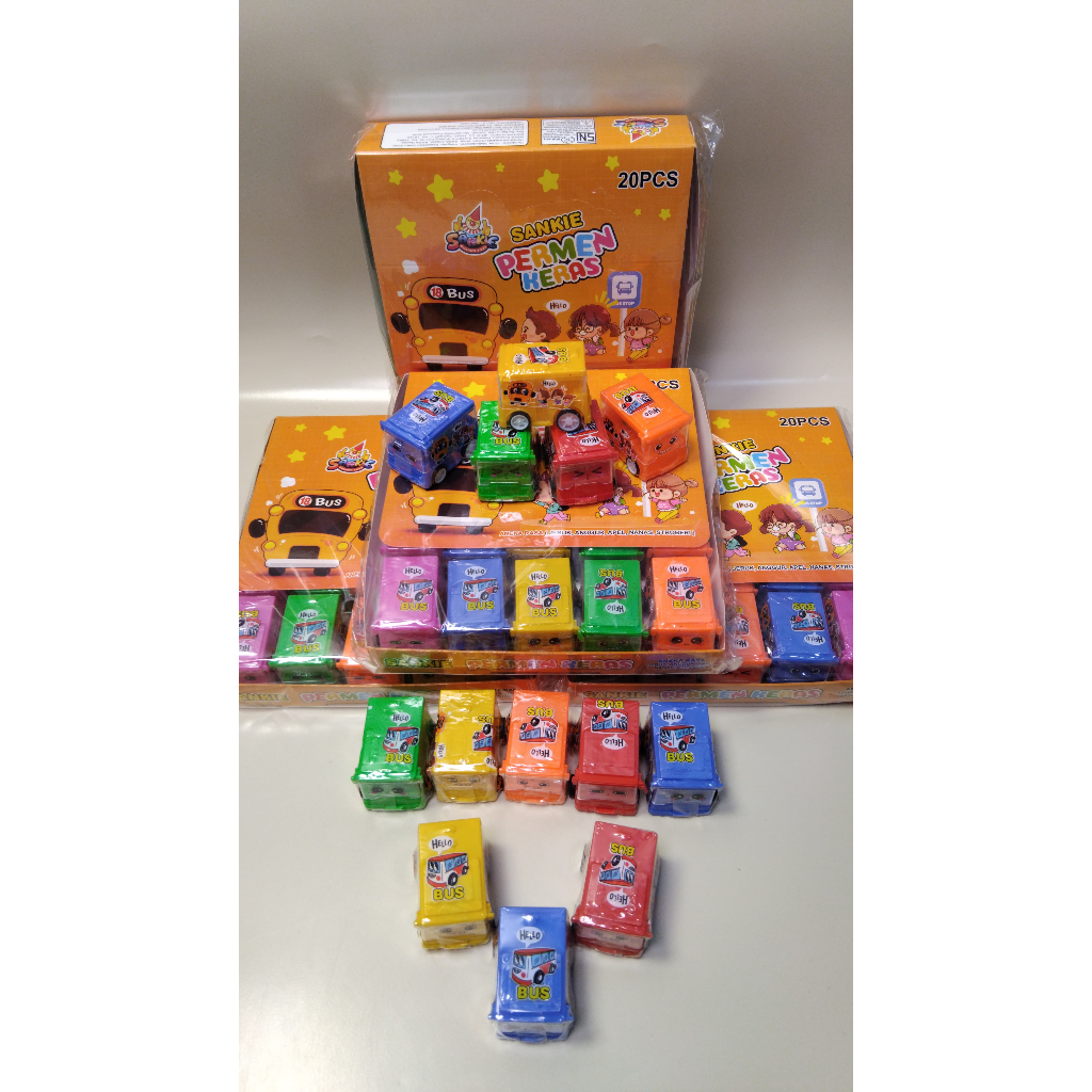 

BUS PIKNIK CANDY 1 pak isi 20 pcs Aneka Rasa( jeruk,Anggur,Apel,Nanas,Stoberi) Permen Viral Permen Mainan BPOM RI HALAL Food Snack Makanan Cemilan Jajanan Gummy Manis