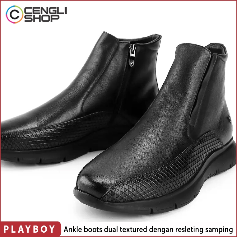 PL04 SEPATU BOOT PLAYBOY BOOTS PRIA ORIGINAL KERJA KANTOR BRANDED KULIT ASLI ORI HITAM