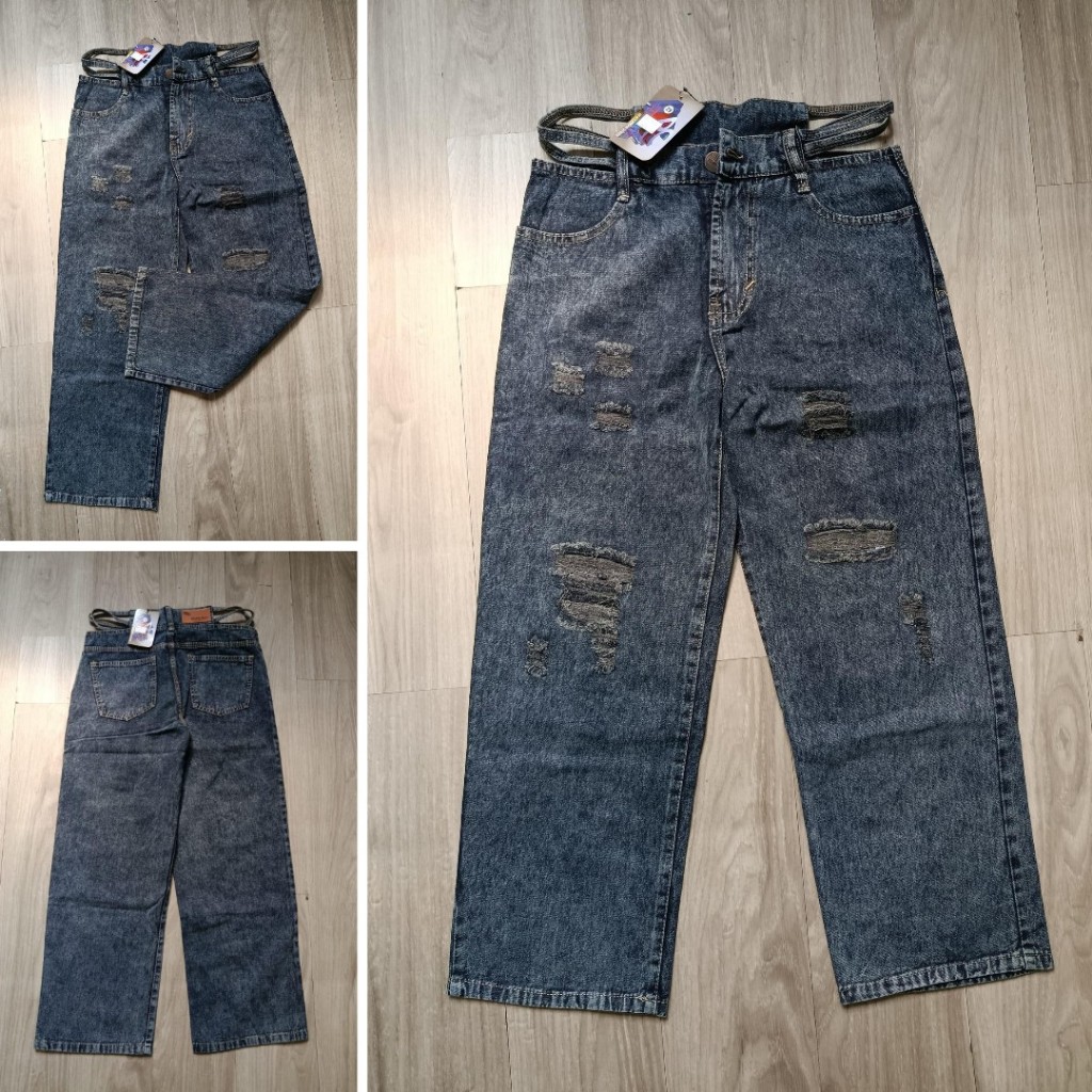 Celana Jeans Kulot Wanita Highwaist Pinggang Tali Celana Baggy Jeans Wanita Premium