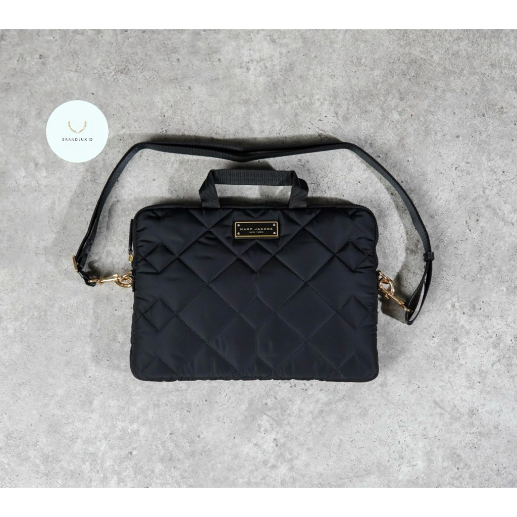 Marc Jacobs GHW Quilted Laptop Bag in All Black