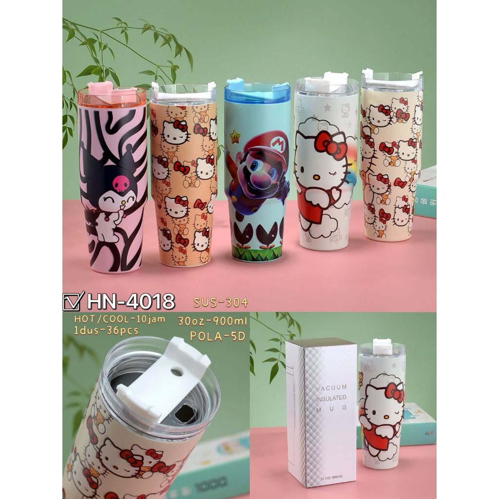 hgf Tumbler MInum Stainless Steel Aneka Karakter I Tumbler Minum Tutup Transparan Putar + Sedot I