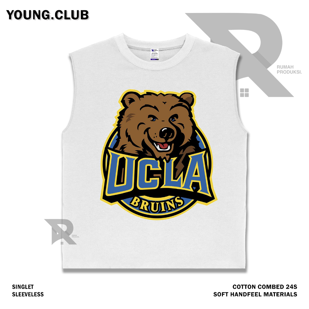 YOUNG.CLUB | KAOS BAJU SINGLET UCLA BRUINS | BAND METAL MUSIK ROCK | T-SHIRT SINGLET PUTIH STYLE Y2K