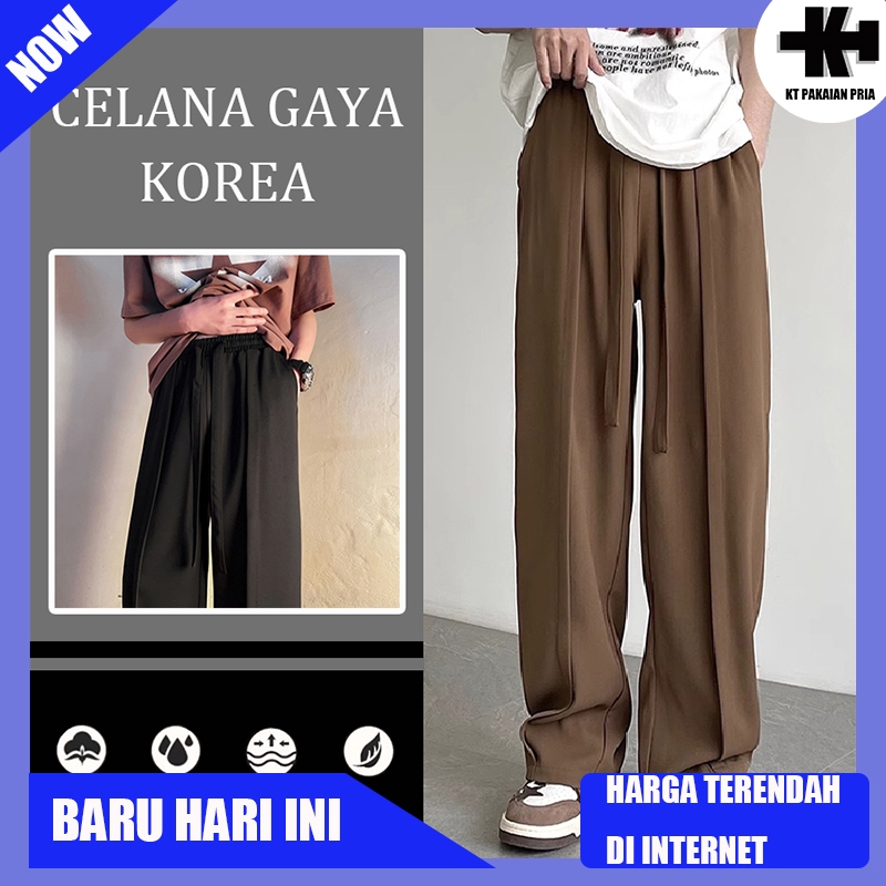 celana panjang formal celana orang korea pria celana panjang longgar pria celana ala korea  Kain yan