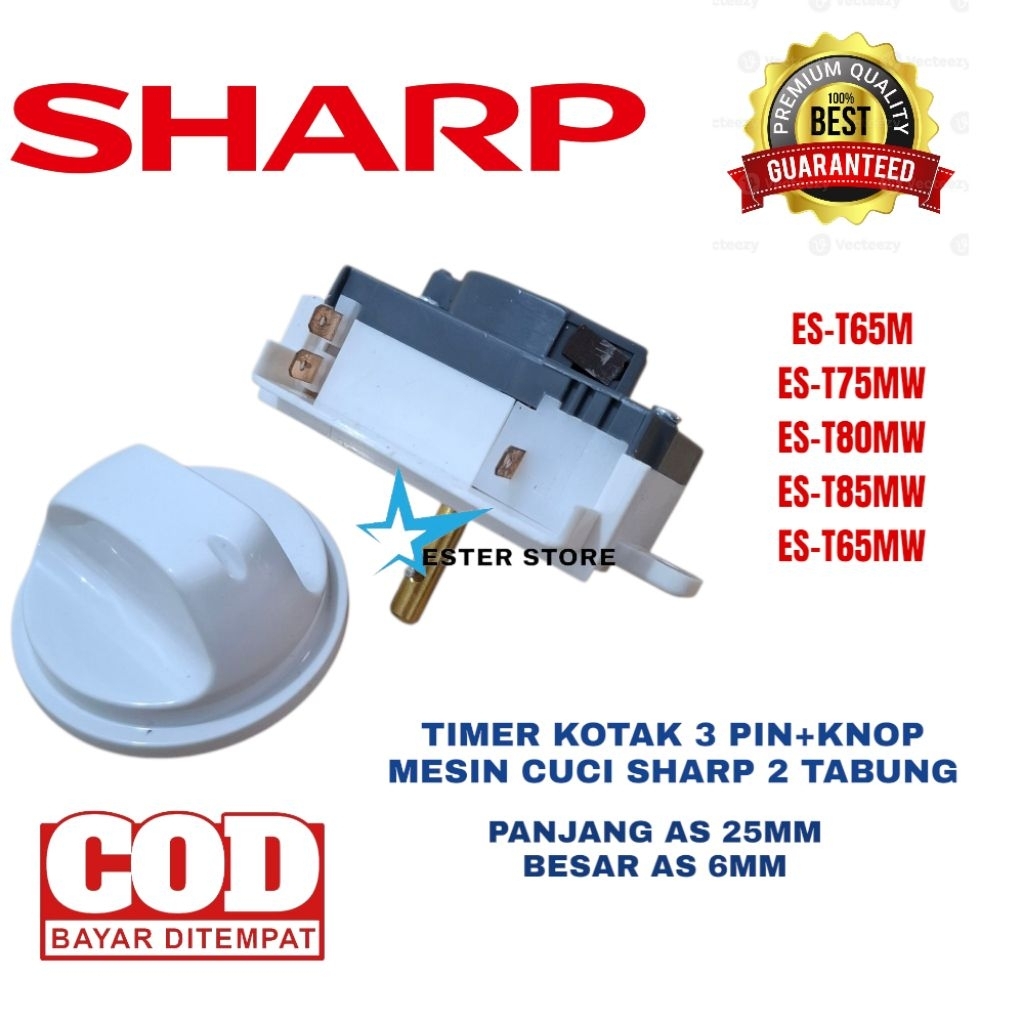 Set Timer kotak 3 Skun+ knop mesin cuci Sharp ES-T65M|ES-T75MW|ES-T80MW|ES-T85MW|ES-T65MW mesin cuci