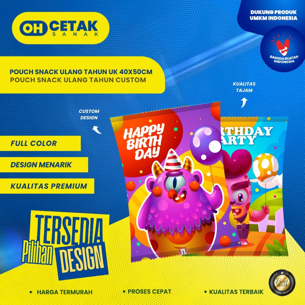 

Pouch Snack Ulang Tahun Anak Ukuran M (30 x 40cm) / Kantong Souvenir Custom Desain Lucu & Praktis
