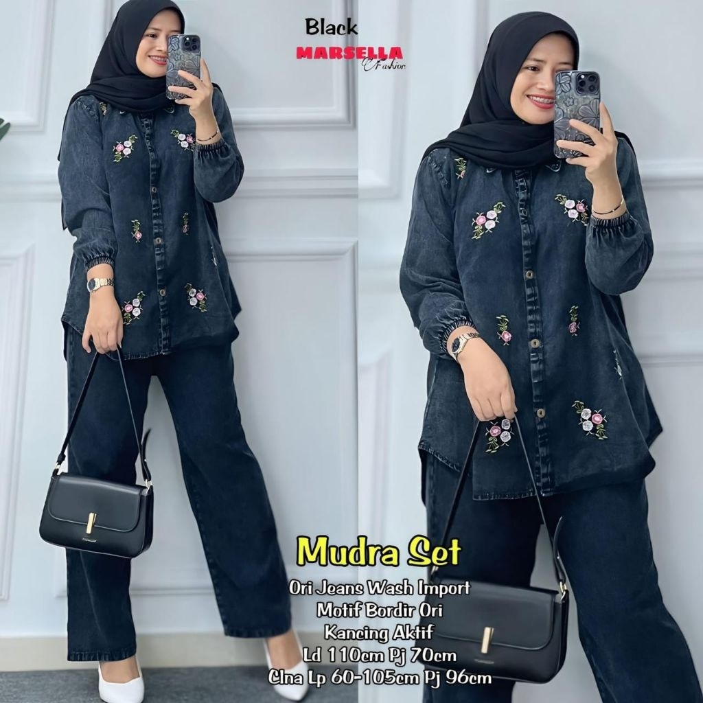 Marsella - Mudra Set Celana Wanita • ORI JEANS WASH IMPORT HQ • MOTIF BORDIR ORI • KANCING AKTIF •