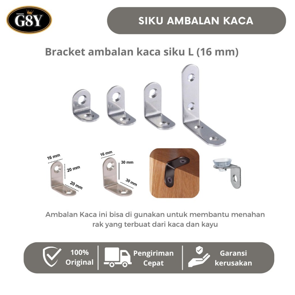 Siku Ambalan L / Bracket Siku Ambalan/Penyangga Kaca (siku ambalan rak dinding)