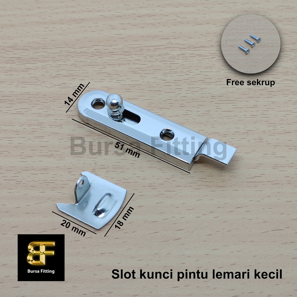 Grendel pintu lemari tekuk kecil 2 inch / slot kunci bengkok pintu lemari