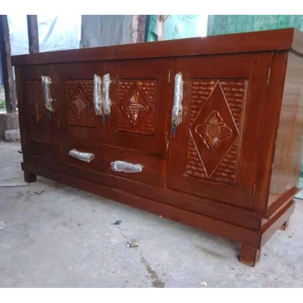 BUFFET TV KAYU JATI MINIMALIS / BUPET TV JATI MINIMALIS / MEJA TV KAYU JATI 4 PINTU MINIMALIS / LEMA