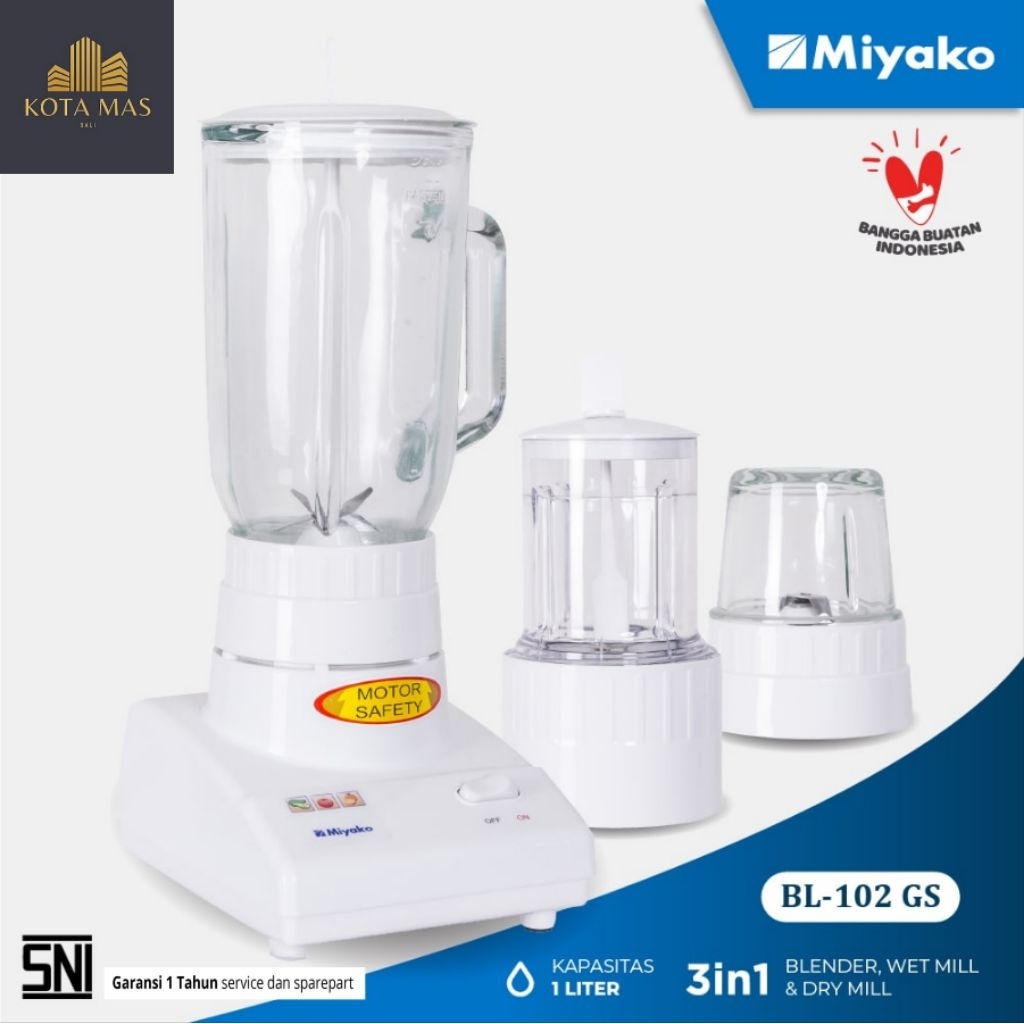 Blender Jus Miyako Kaca Putih 1 Liter 3in1 BL 102 GS BL102GS Glass Blender Bumbu Kering Basah