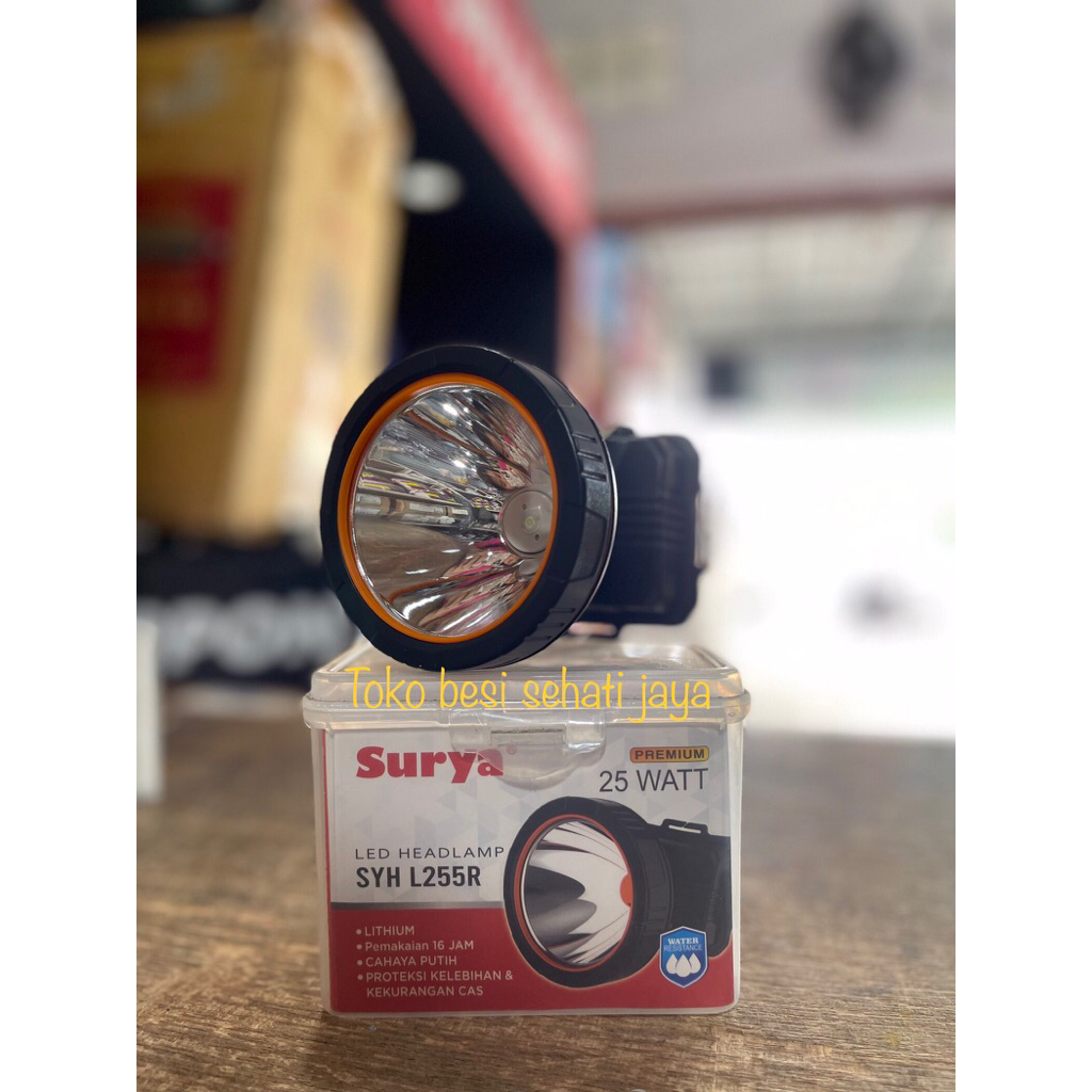 SENTER KEPALA RECHARGEABLE SURYA 25 WATT WARNA PUTIH / HEAD LAMP SURYA / SENTER KEPALA 25 WATT