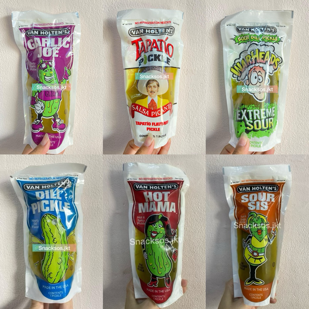 

RB VAN HOLTEN'S GARLIC JOE / WARHEADS EXTREME SOUR DILL PICKLE / TAPATIO HOT SPICY PICKLE / HEARTY