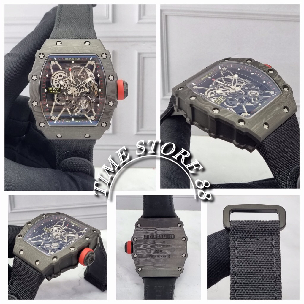RM35-01 RAFA Tourbillon Automatic Swiss Manual Winding Body Carbon Red Canvas Strap 42mm Free Box Ka