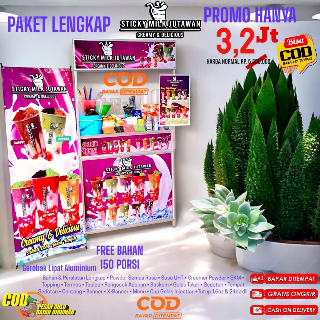 

Paket Usaha Minuman Murah Sticky Milk Jutawan - Paket Lengkap Siap Jualan