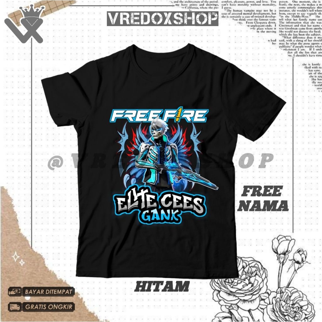 Kaos Atasan Anak Motif FF Free Fire Elite CS Gang Bundle Tengkorak Biru AK 2jt/ Baju FF Free Fire Su