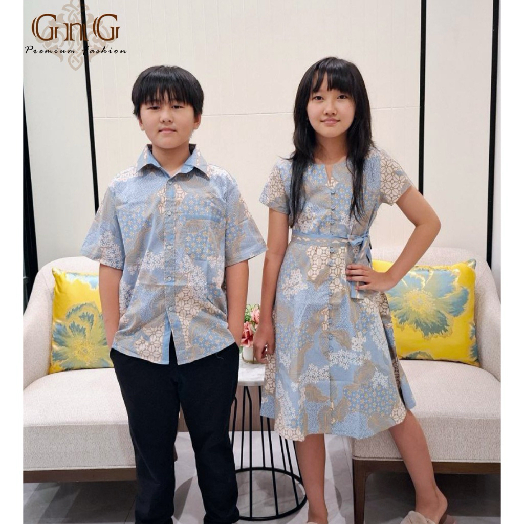 Kemeja Anak 001 & Dress 013 ICE Blue/ Batik Anak/ Seragam Batik/ Batik/ Batik Couple