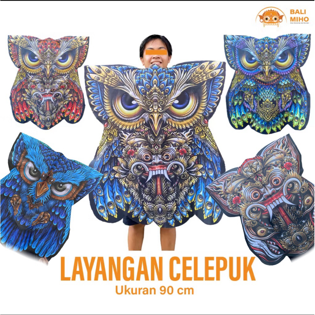 Layangan Celepuk Print Small - Layangan Owl Kain Layangan Bali - Mainan Anak- Anak - Layangan Burung