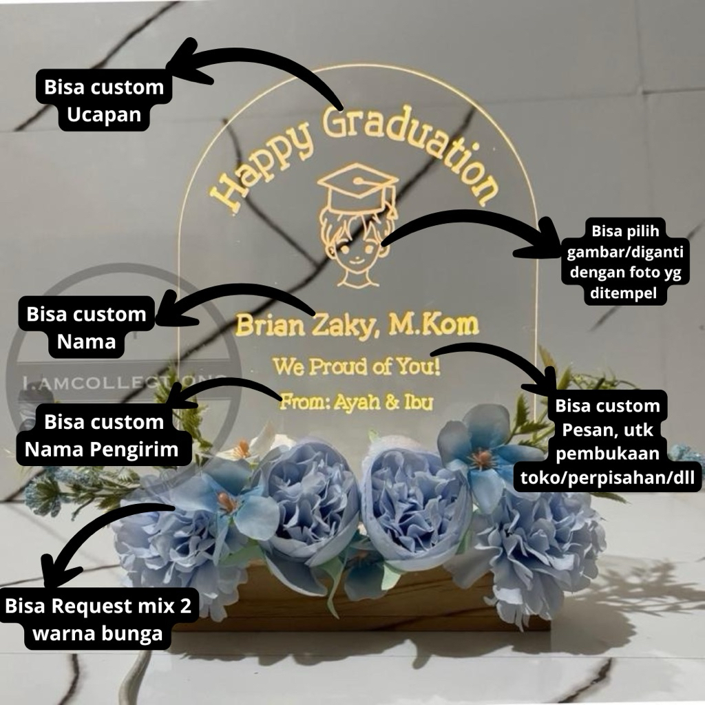 Kado Wisuda / guru / perpisahan akrilik standing lampu