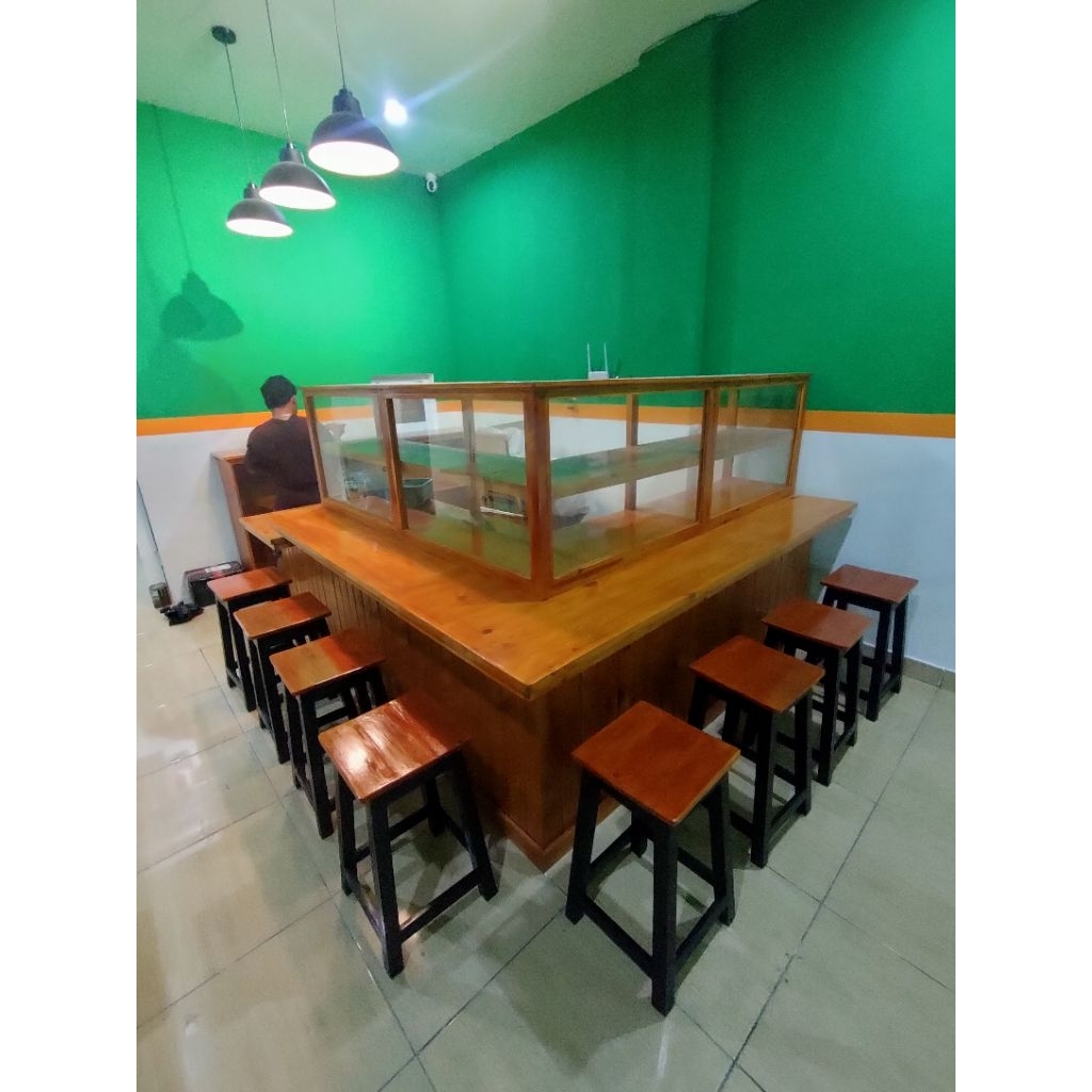 Meja warteg/warkop,meja bar dengan etalase dari kayu jati Belanda