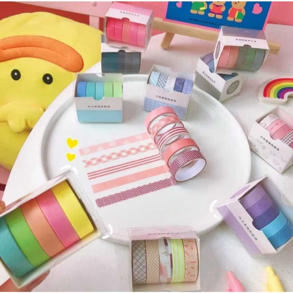 

Roll Masking Washi Tape Set 5 Pcs Basic Pattern Isi 5 Selotip Bahan Kertas Washi