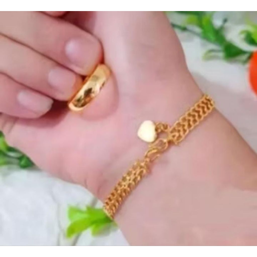 Set gelang free cincin tikar titanium original motif emas 24k anti luntur