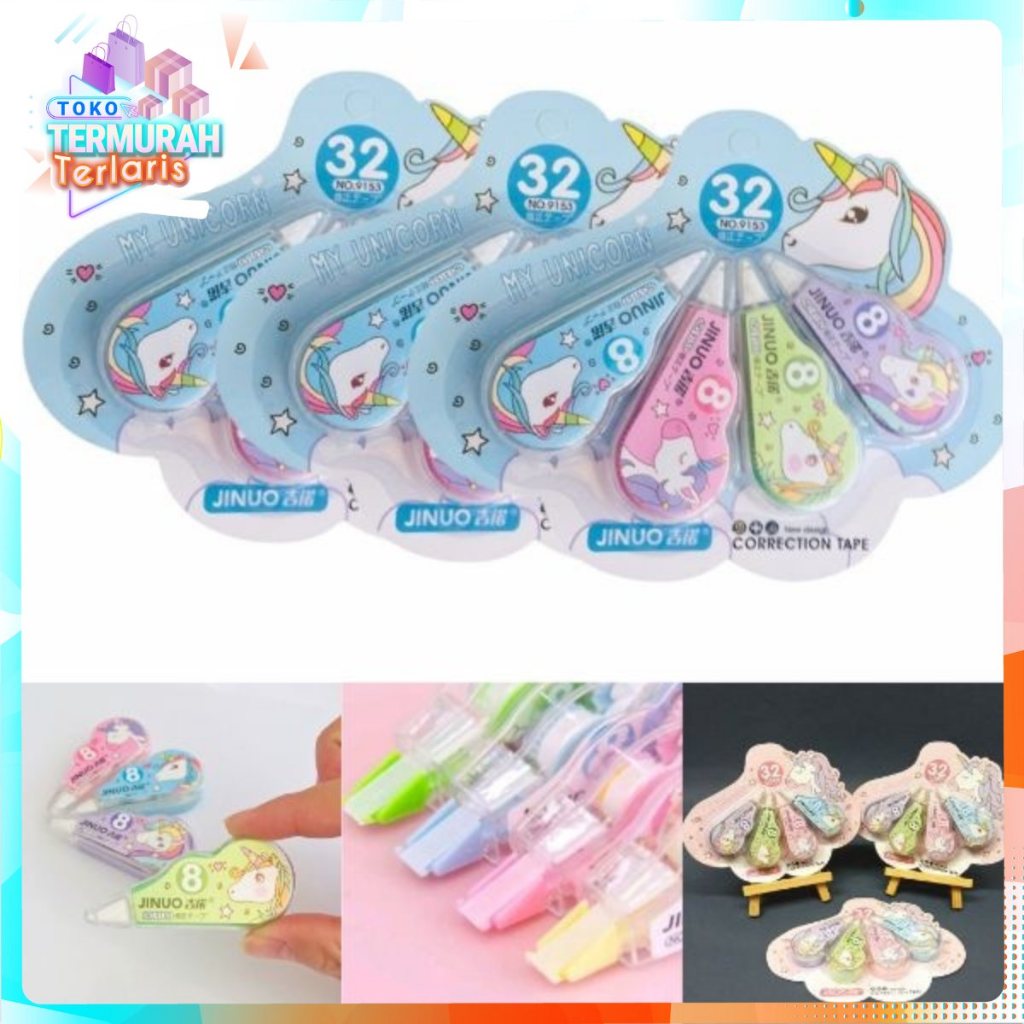 

TTT Correction Tape Karakter 4 In 1 Penghapus Pulpen Roll Isi 4pcs Karakter Lucu Unicorn Penghapus Pena Tip-Ex Kertas Mini 4in1 Tip Ex Set 4 Pcs