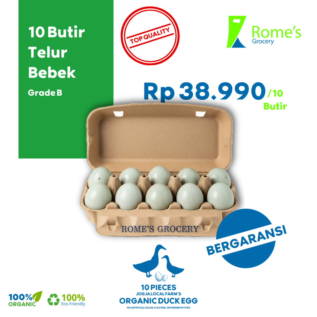 

Telur Bebek 10 Butir | 30 - 50 gr | Fresh&Organik I Bergaransi I Romes Grocery