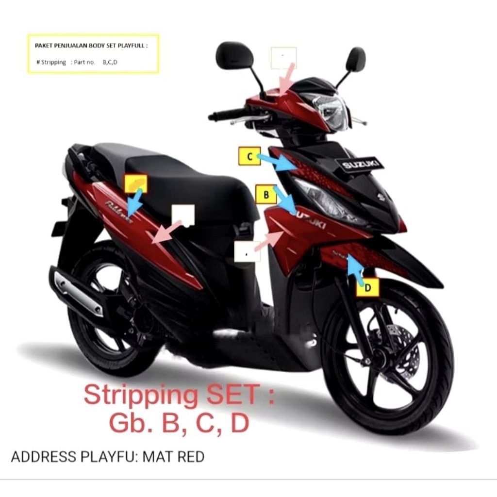Striping List Body New Suzuki Address 115 PLAYFULL, MATT SUMMER RED (RED) Playful, Original SGP 100%