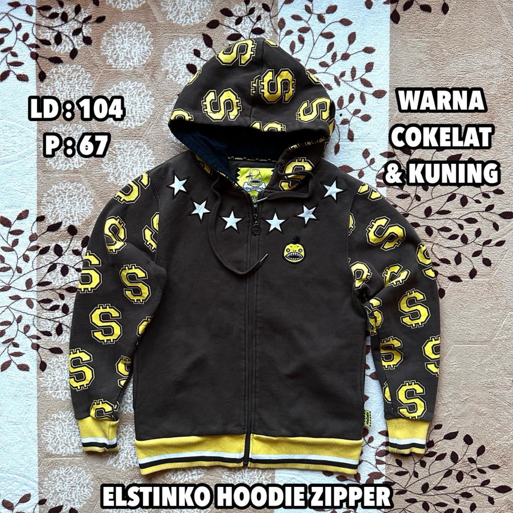 ELSTINKO Hoodie Zipper - Brown, Yellow & White (M)
