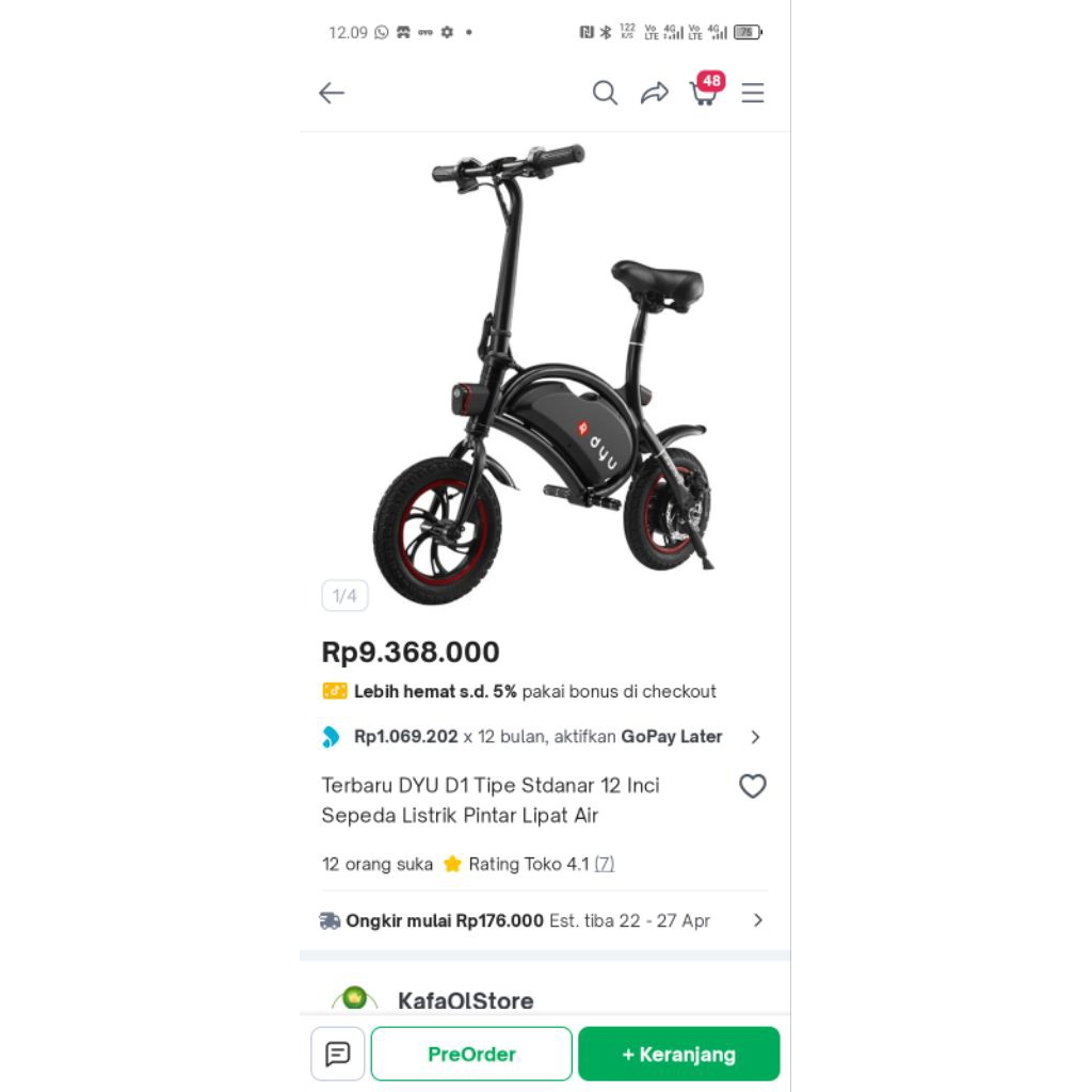 sepeda listrik dyu ex Singapore model unik batre awet