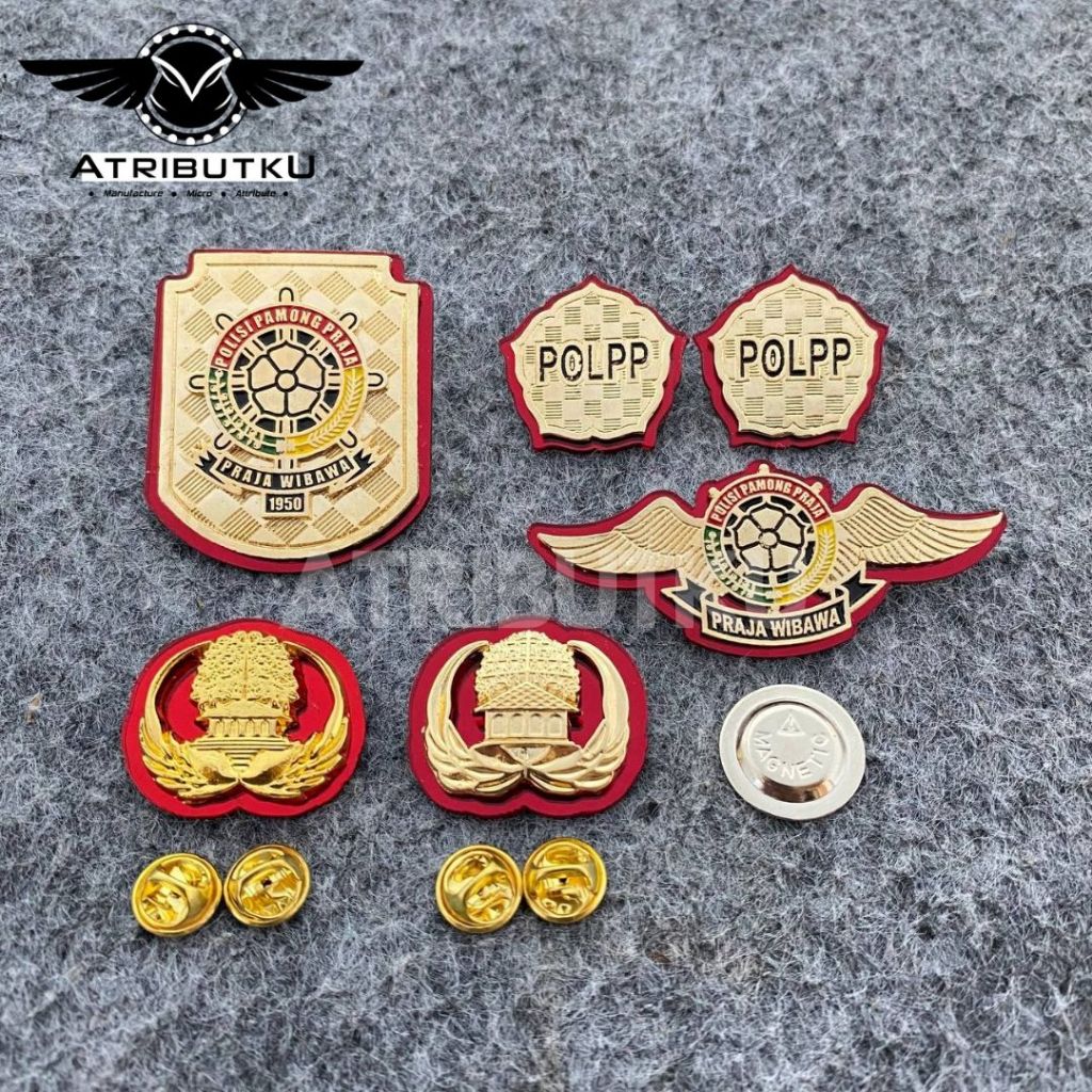 PIN SATPOL PP LENGKAP / PIN KORPRI / WING PRAJA WIBAWA / KEWENANGAN / MONOGGRAM POLPP