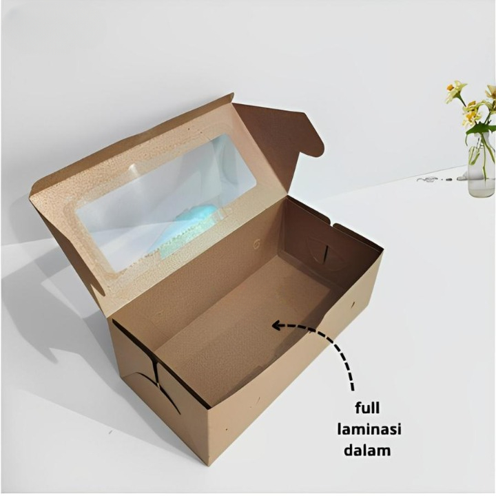 Box Kotak Polos Jendela Bening Isi 10 Pcs Uk 25 x 12 x 8 Paper Kotak Dus Kue Kraft Coklat Laminasi J