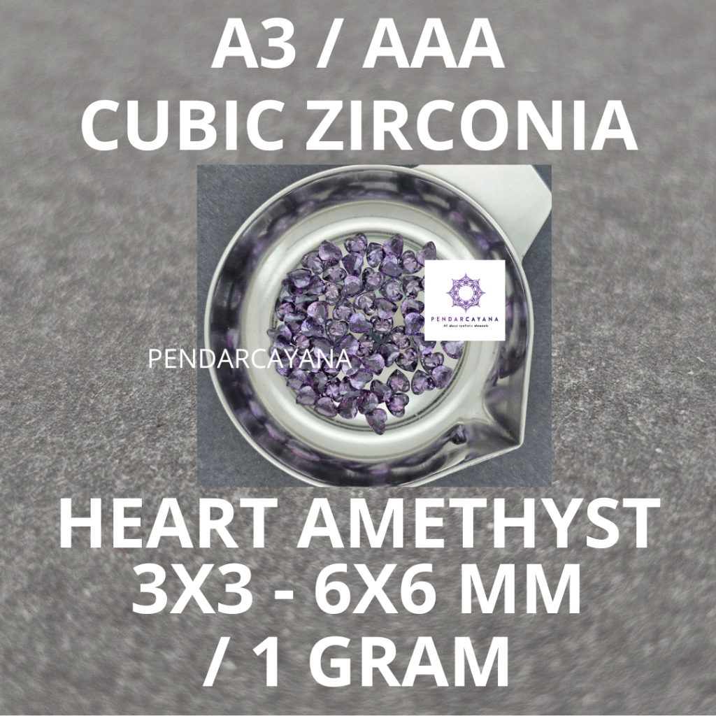 CUBIC ZIRCONIA A3 / AAA 3X3 - 6X6 MM HEART AMETHYST / 1 GRAM