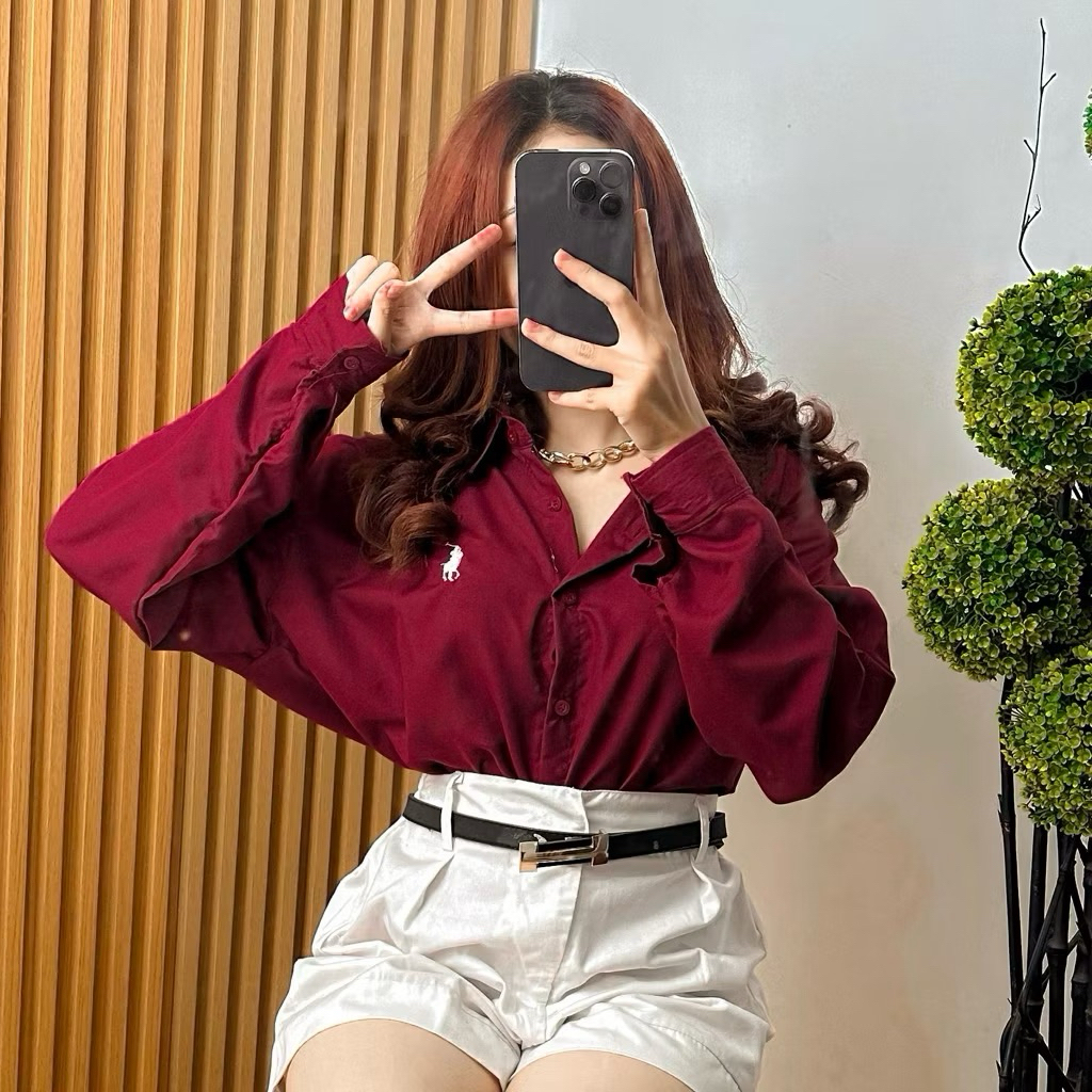 KEMEJA ATASAN WANITA POLO BASIC POLOS HITAM PUTIH PREMIUM