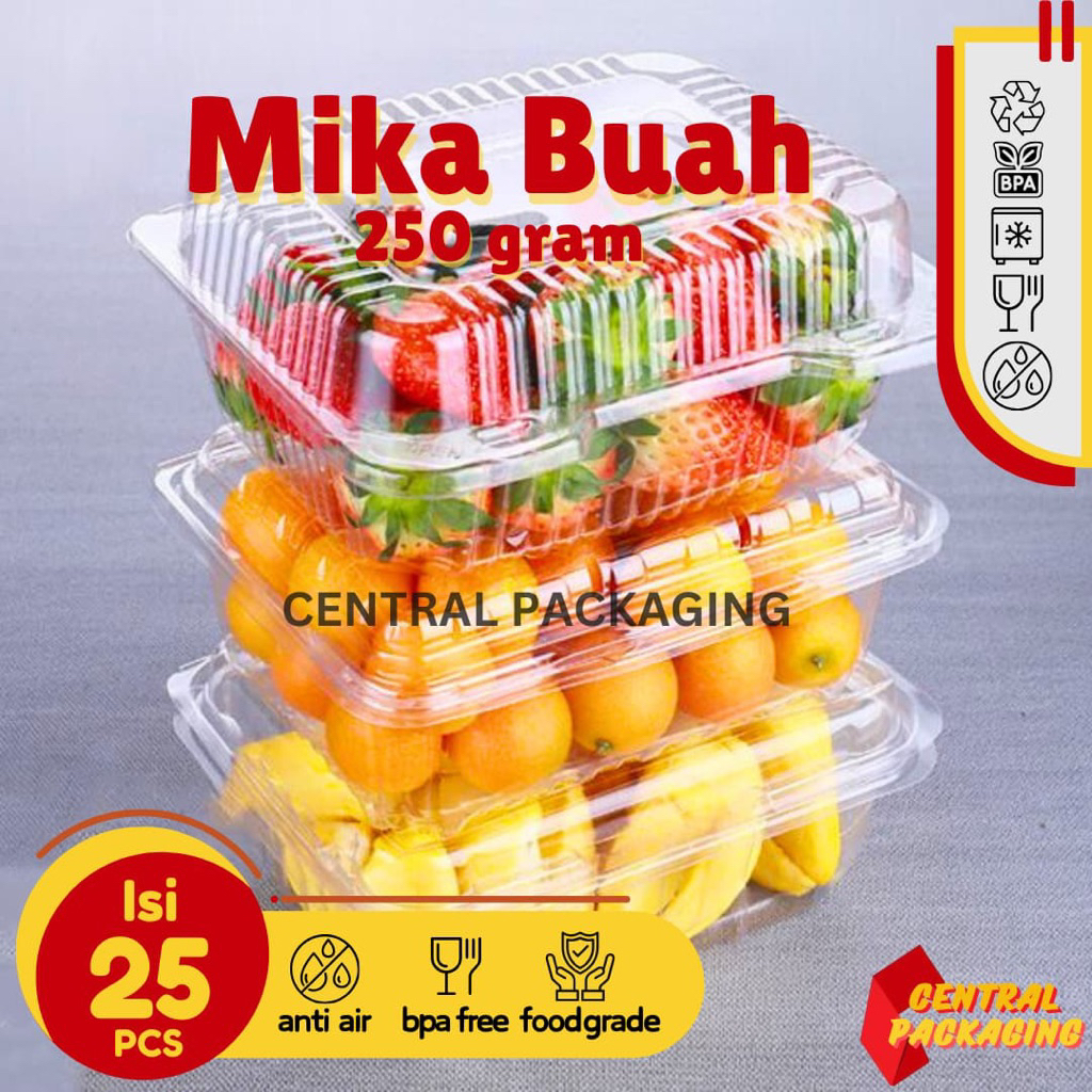 Mika Buah Strawberry / Mika Fruit Box 250 ml / Tempat Jualan Buah / Box Mika Buah Sayuran / Mika Say
