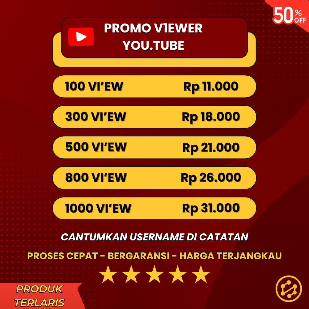 TERMURAH PENONTON VIEWERS YOUTUBE VIEW YT YTB BERGARANSI MURAH NON-DROP PERMANEN YOUTVBE MURAH