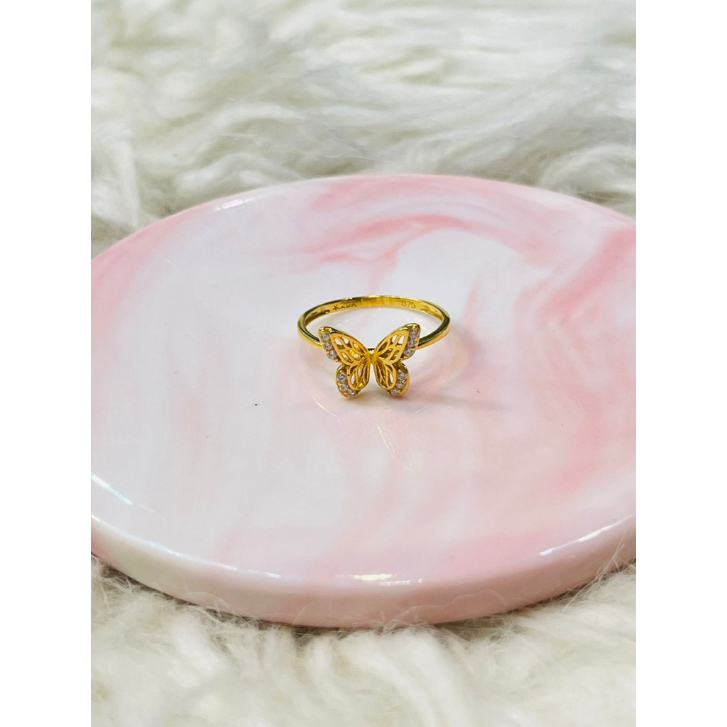 cincin kupu kupu AD cantik uk 16 stngah emas asli kadar 875