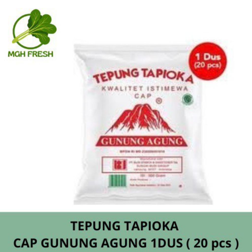 

TEPUNG TAPIOKA SAGU CAP GUNUNG AGUNG 1 DUS ( 20 PCS)