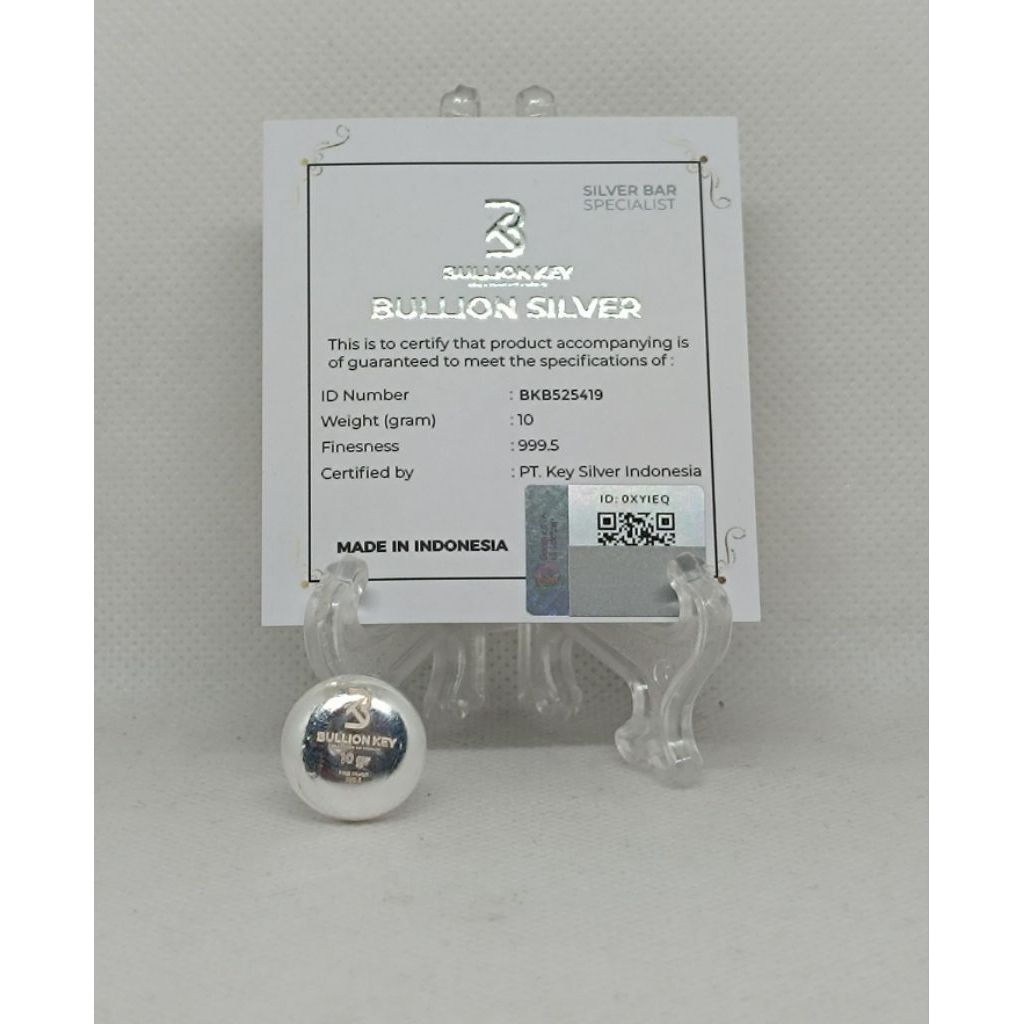 Bullion Key Silver Perak Murni 999.5% Batangan 10g 25g 50g Sertifikat Resmi & Buyback