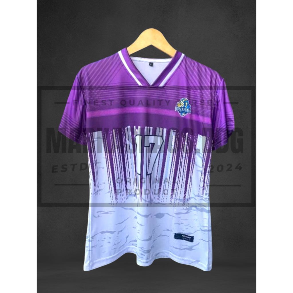Stelan Jersey Motif Ungu Putih / Kaos Volly Wanita Dan Pria / Free Nomor Dan Nama