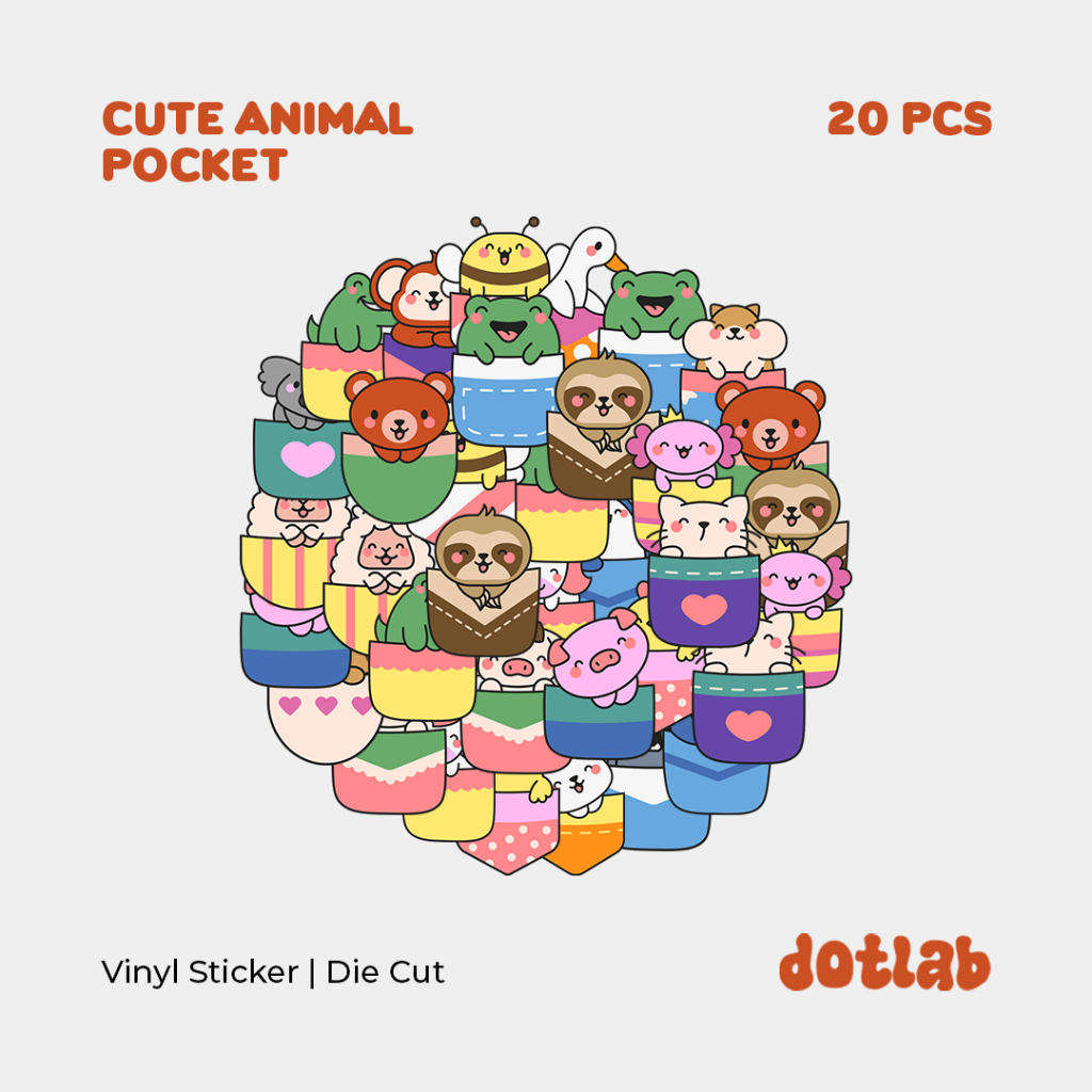 

DOTLAB STICKER PACK CUTE ANIMAL POCKET (20 PCS) | Sticker Tumbler | Stiker Laptop Koper Helm
