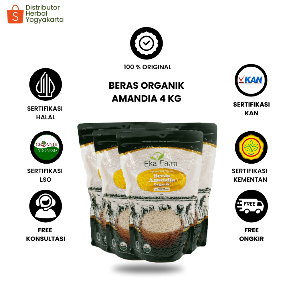 

Eka Farm Beras Organik 4 KG - Beras Diabetes Amandia Diet Aman Diabetes Low Calorie Sugar Organik Beras Amandia Beras Sehat